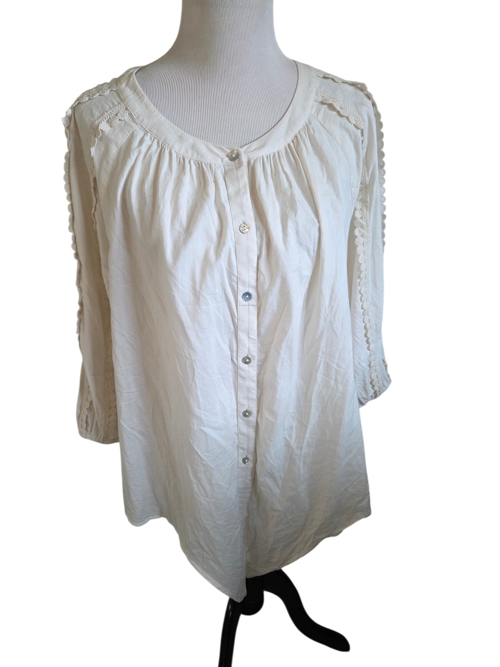 J. Jill Cream Button-Front Peasant Blouse
